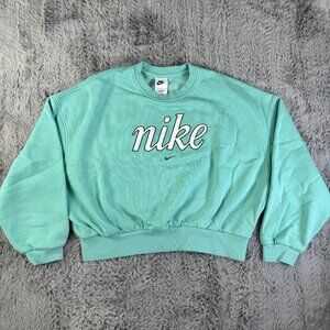 Nike Womens L Phoenix Fleece Crewneck Sweatshirt Blue Cropped Oversized Athletic